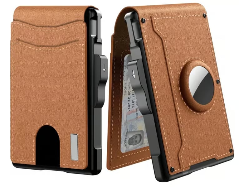 ✨Men's Business Style Pu Leather Card Slots for Airtag, Rfid Blocking Wallet for Daily & Back To School (not Airtag), Gift, Small Wallets