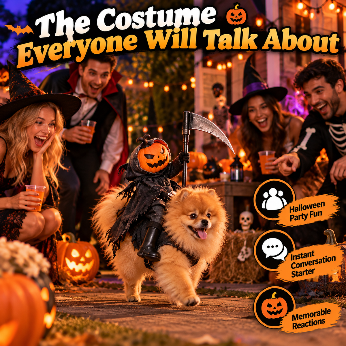 🎃 Funny Pumpkin Reaper Halloween Dog Costume