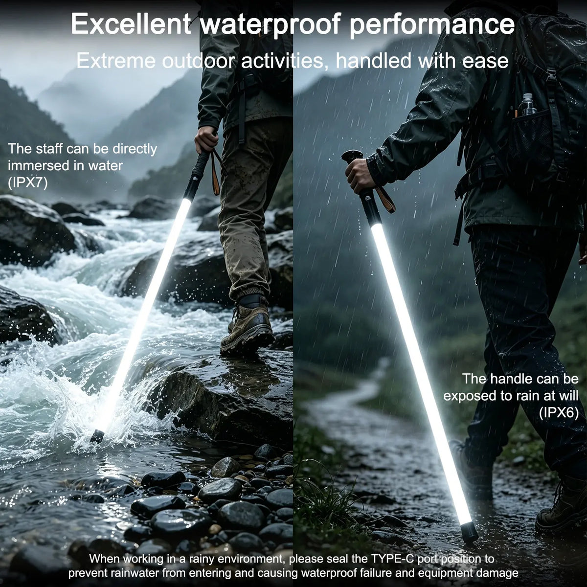 Bâtons de trekking à sabre laser LED – Bâtons de randonnée rechargeables pour la randonnée de nuit, le camping et les aventures en plein air