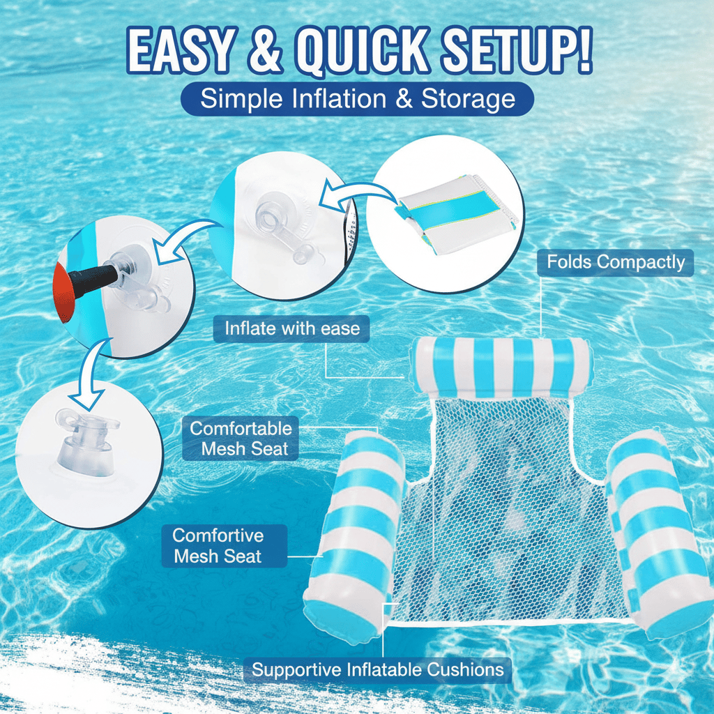 Hamac flottant gonflable à 4 anneaux : votre indispensable détente estivale par excellence