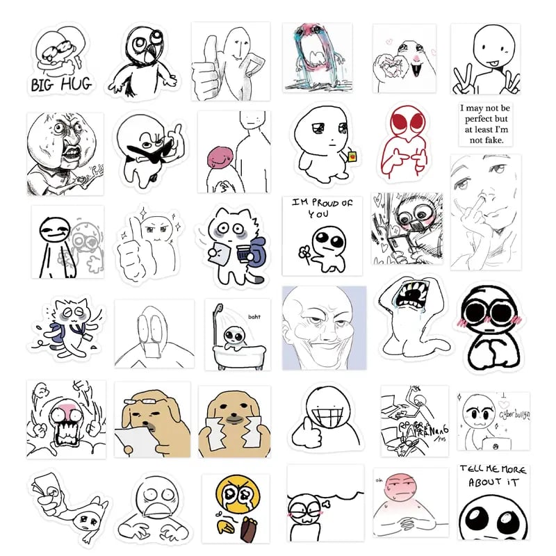 ✨Livre d’autocollants Doodle Meme - 460 autocollants dessinés à la main pour le bullet journal, exprimez votre humeur et les tendances du web