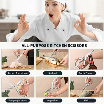 ✂️ Ciseaux de cuisine robustes en acier japonais – Ciseaux polyvalents pour viande, volaille, fruits de mer et herbes aromatiques