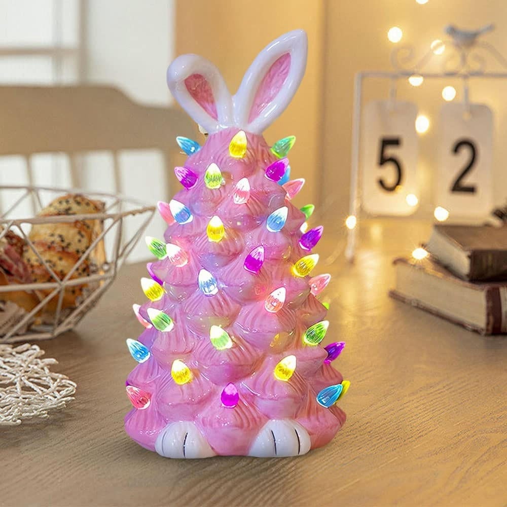 🐰 Décoration de Pâques Arbre Lapin Rose, Nouvel Arbre Lapin en Résine 2026 avec Lumières