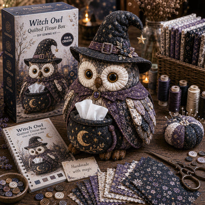🦉 Kit de couture DIY Boîte à mouchoirs matelassée Hibou Sage