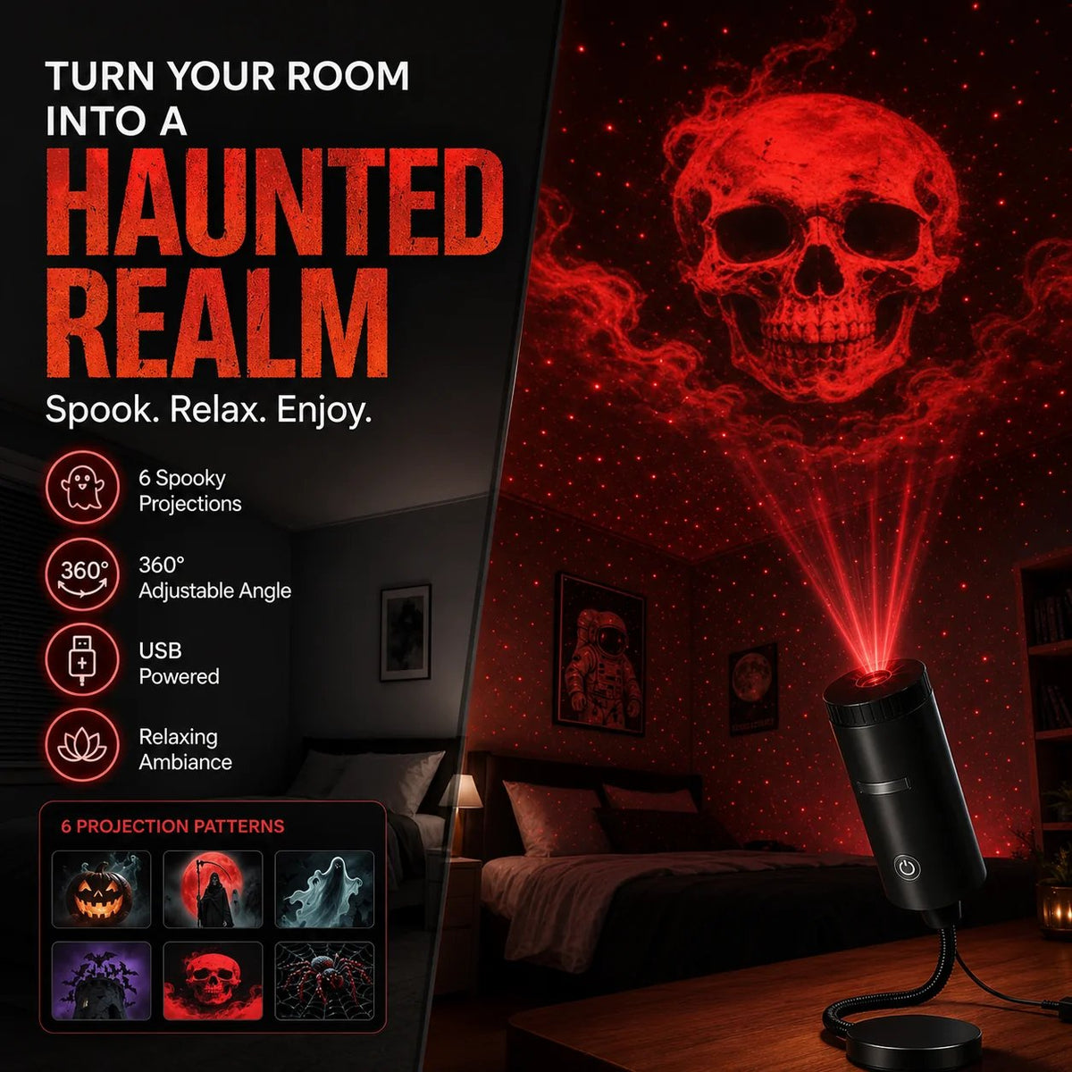 💯Projecteur HD Plug-&-Play à motifs étoilés : lot de 6 disques Halloween