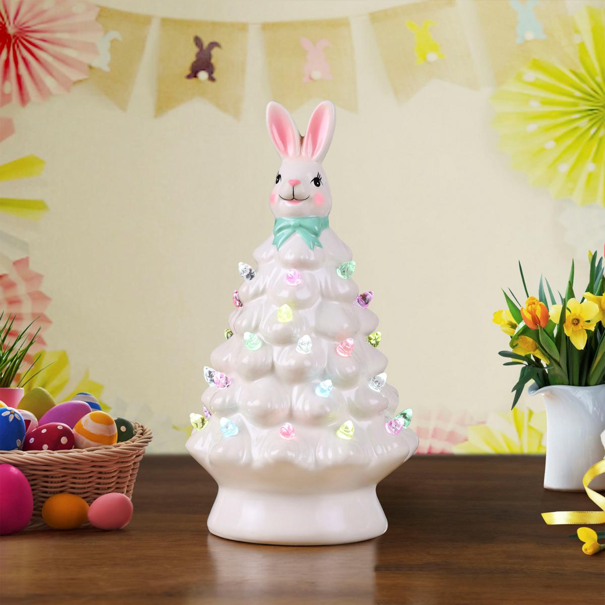 🐰 Décoration de Pâques Arbre Lapin Rose, Nouvel Arbre Lapin en Résine 2026 avec Lumières