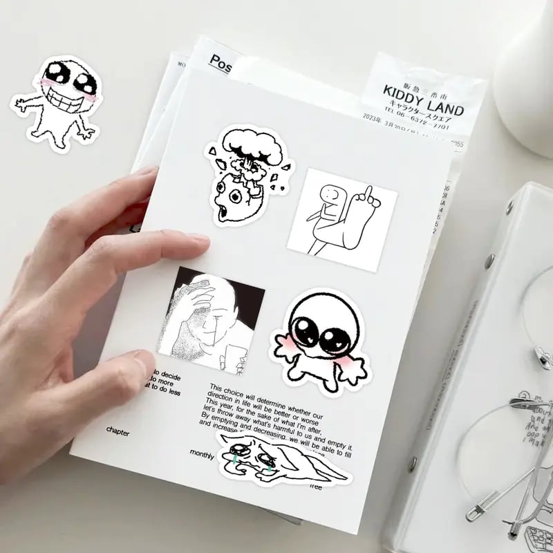 ✨Livre d’autocollants Doodle Meme - 460 autocollants dessinés à la main pour le bullet journal, exprimez votre humeur et les tendances du web
