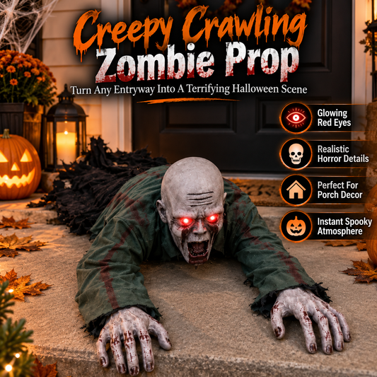 🔥 Accessoire d’Halloween pour porche Zombie rampant™ – Yeux rouges brillants et décoration d’horreur réaliste