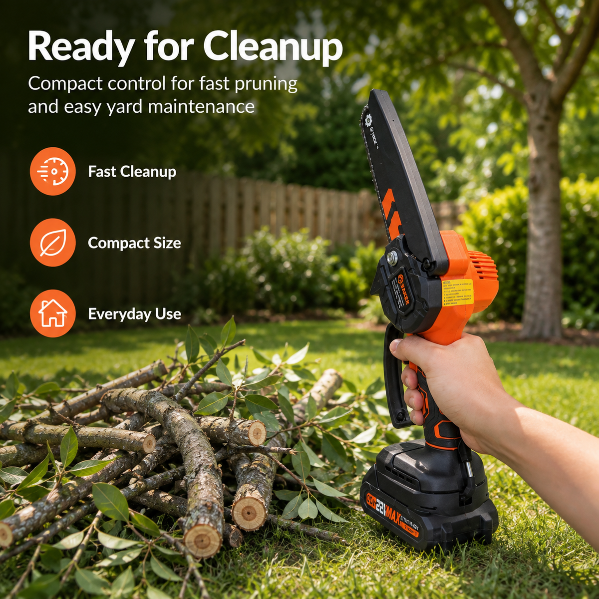 🌿 Mini-tronçonneuse sans fil – Scie d'élagage électrique à une main pour branches et travaux de jardin