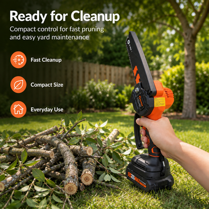 🌿 Mini-tronçonneuse sans fil – Scie d'élagage électrique à une main pour branches et travaux de jardin