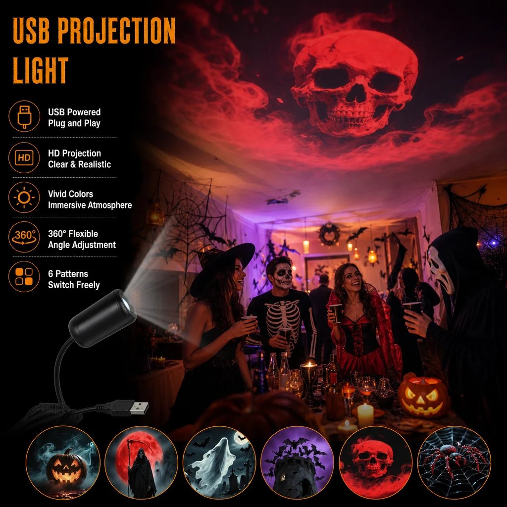 💯Projecteur HD Plug-&-Play à motifs étoilés : lot de 6 disques Halloween