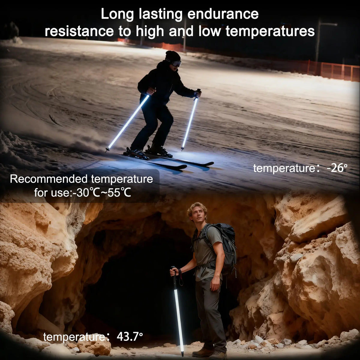 Bâtons de trekking à sabre laser LED – Bâtons de randonnée rechargeables pour la randonnée de nuit, le camping et les aventures en plein air