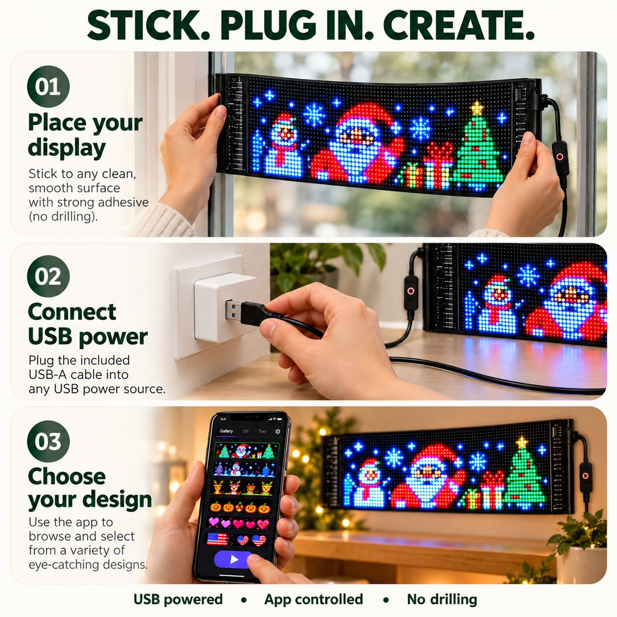 🎄 DIY Christmas LED Pixel Display – App-Controlled Custom Messages & Animations