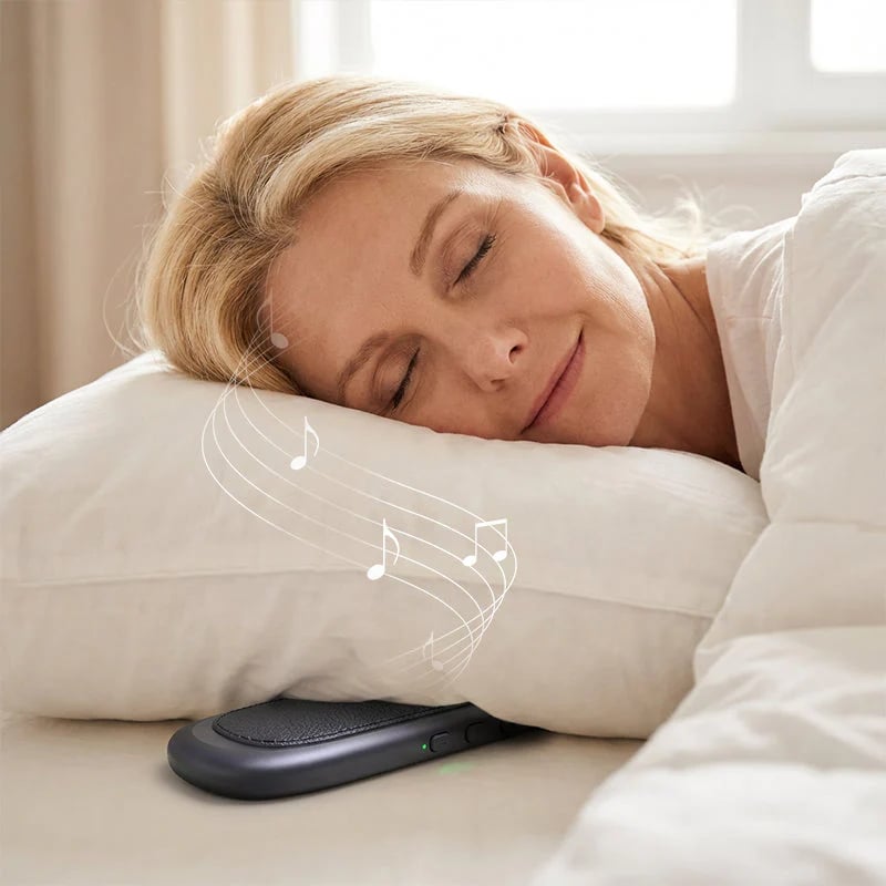 Haut-parleurs sous l’oreiller pour dormir en Bluetooth, technologie à conduction osseuse, générateur de bruit blanc 3D, contrôle du volume et minuterie, adaptés aux personnes dormant sur le côté