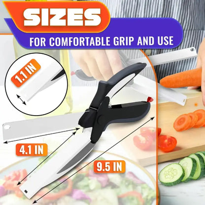 Ciseaux de cuisine 2-en-1 avec planche à découper – Coupe-aliment en acier inoxydable pour viande, légumes, fruits et fromage