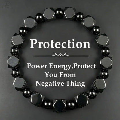 🖤 Bracelet de protection en hématite pour papa – Bracelet minimaliste en perles de pierre, cadeau de fête des Pères significatif pour lui