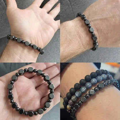 🖤 Bracelet de protection en hématite pour papa – Bracelet minimaliste en perles de pierre, cadeau de fête des Pères significatif pour lui