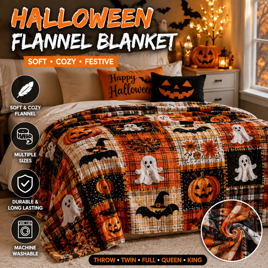 🎃 Halloween Pumpkin Ghost Blanket – Cozy Spooky Throw for Fall Movie Nights, Sofa & Bed