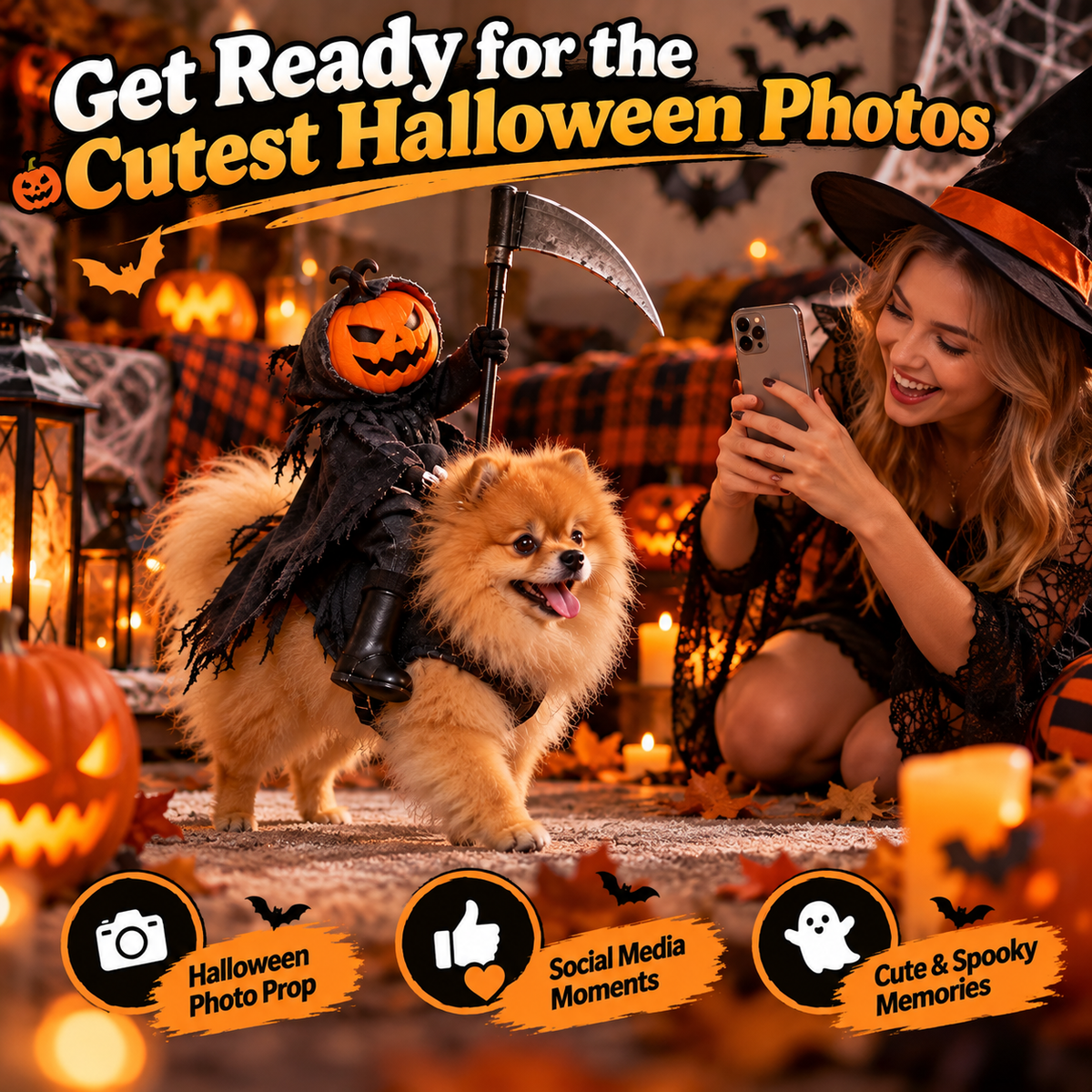 🎃 Funny Pumpkin Reaper Halloween Dog Costume