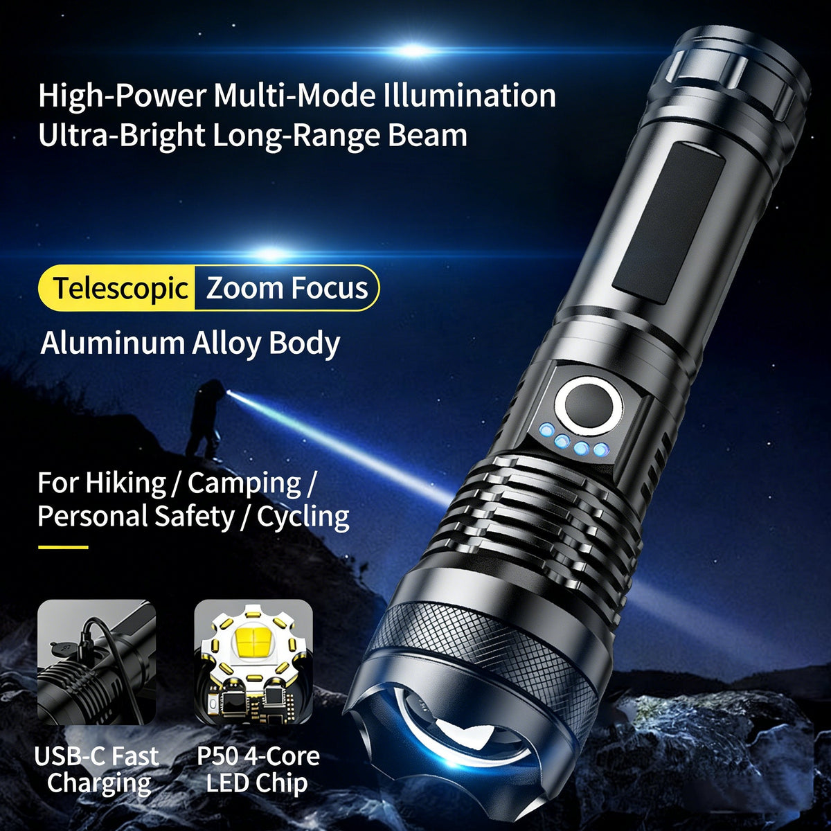 ✨Lampe torche LED rechargeable - Haute luminosité, étanche, ultra-puissante pour les urgences