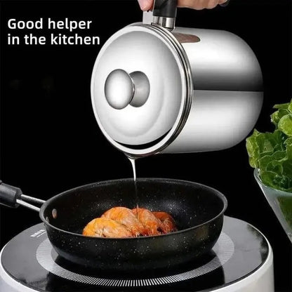 🔥 Meilleure vente !  1 distributeur d’huile de cuisine moderne avec plateau et couvercle, pot à huile en acier inoxydable avec filtre, récipient pour graisse de bacon, flacon pour huile de cuisson, ustensile de cuisine, accessoire de cuisine