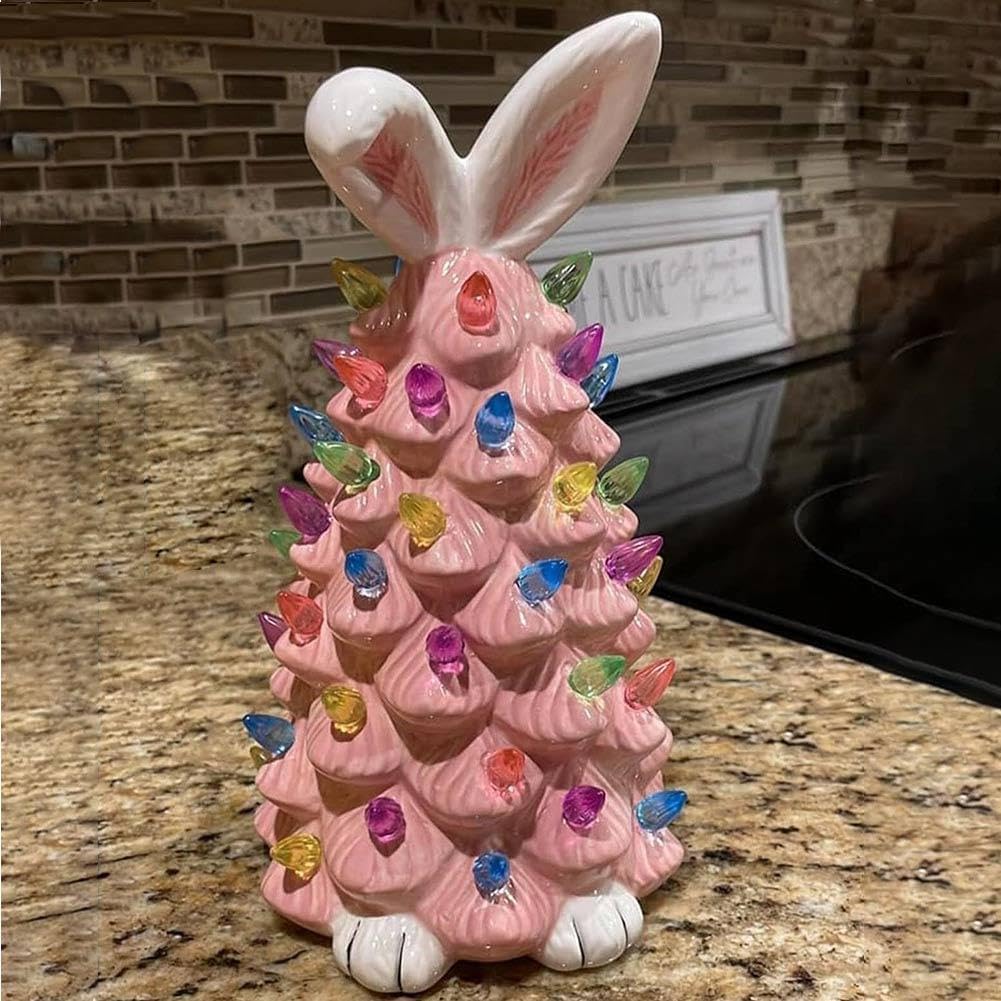 🐰 Décoration de Pâques Arbre Lapin Rose, Nouvel Arbre Lapin en Résine 2026 avec Lumières