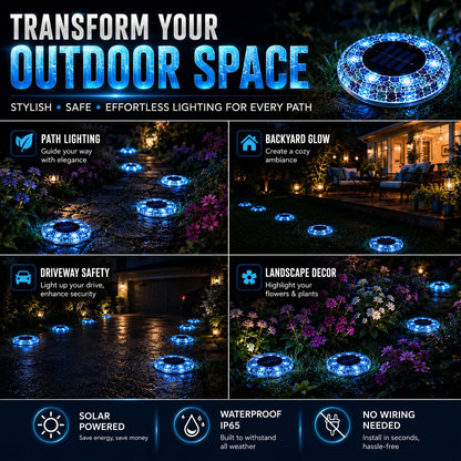 Lampes solaires LED en forme de disque en mosaïque pour allée extérieure
