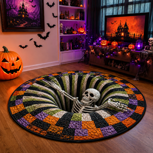 Tapis rond matelassé Halloween 3D Squelette Vortex