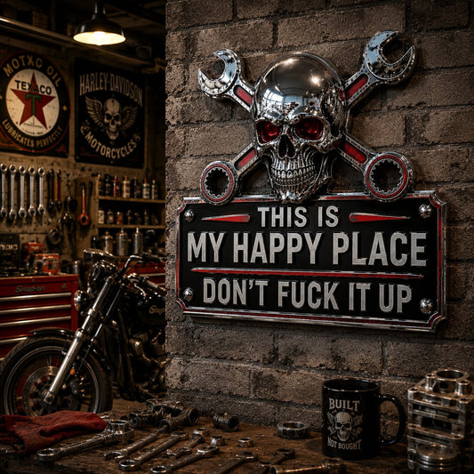 💀 Plaque murale pour garage « C’est mon endroit heureux »