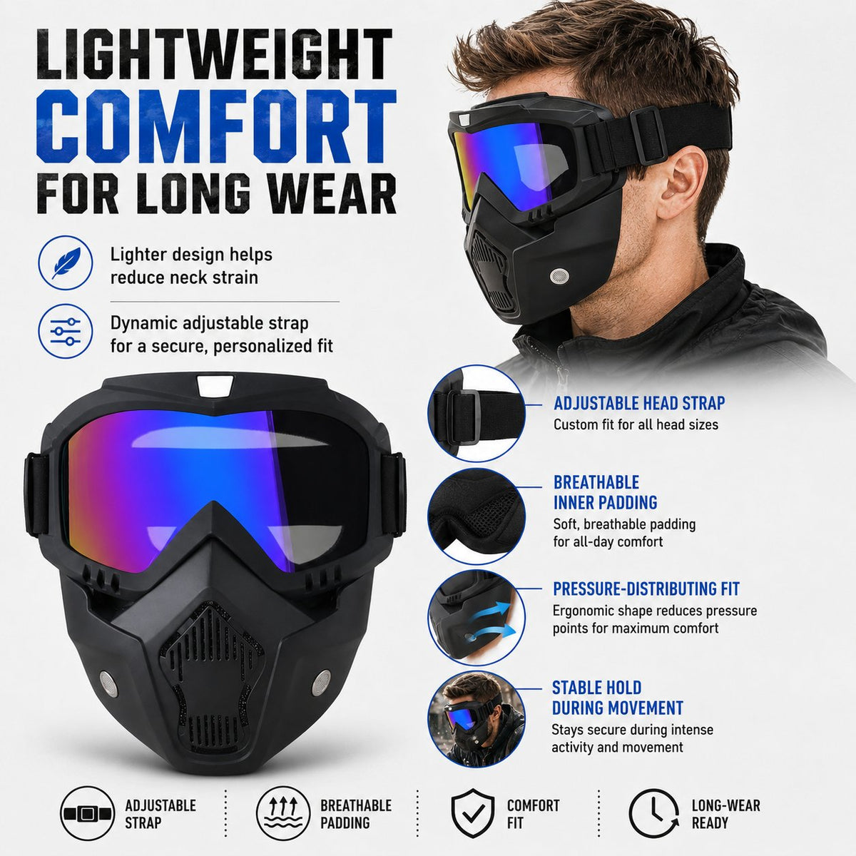 🤿Masque de protection multifonction - Lunettes de soudage à teinte automatique, Visière de ski antibuée & Équipement de jardinage anti-poussière - Masque de sécurité tout-terrain