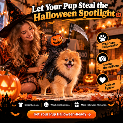 🎃 Funny Pumpkin Reaper Halloween Dog Costume