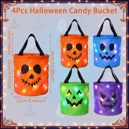 🎃 Seau à bonbons d'Halloween avec lumières LED Sacs cadeaux en non-tissé Sacs pour des bonbons ou des farces Sacs à bonbons citrouille Sacs fourre-tout réutilisables 👻