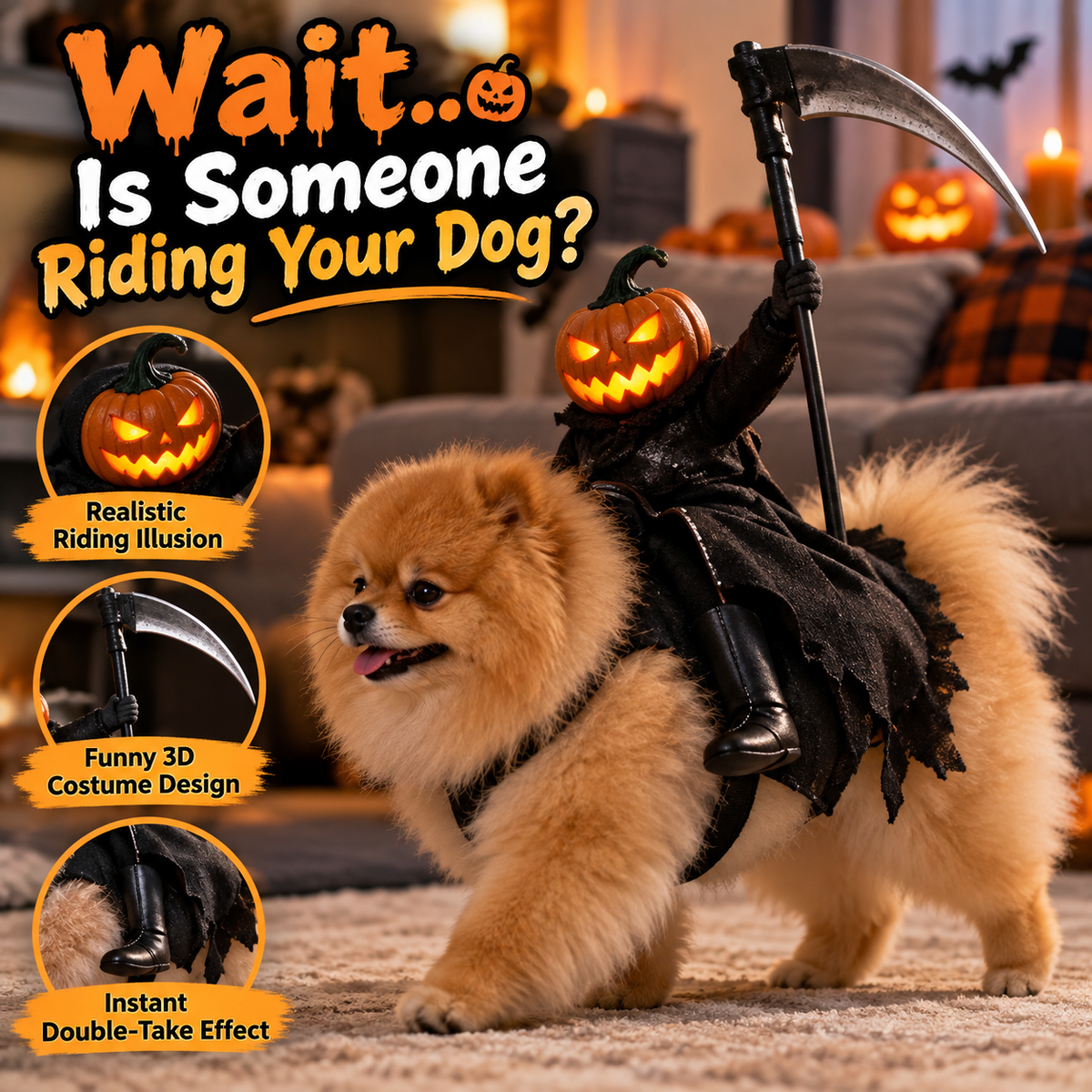 🎃 Funny Pumpkin Reaper Halloween Dog Costume