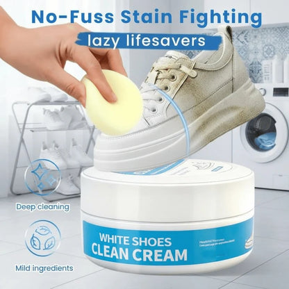 👟Crème nettoyante pour chaussures blanches | Solide, multi-usages, sans rinçage, avec éponge