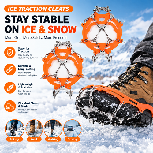 🧊 -50 % sur les crampons à glace pour chaussures – Grips antidérapants pour la neige, la marche et la randonnée hivernales