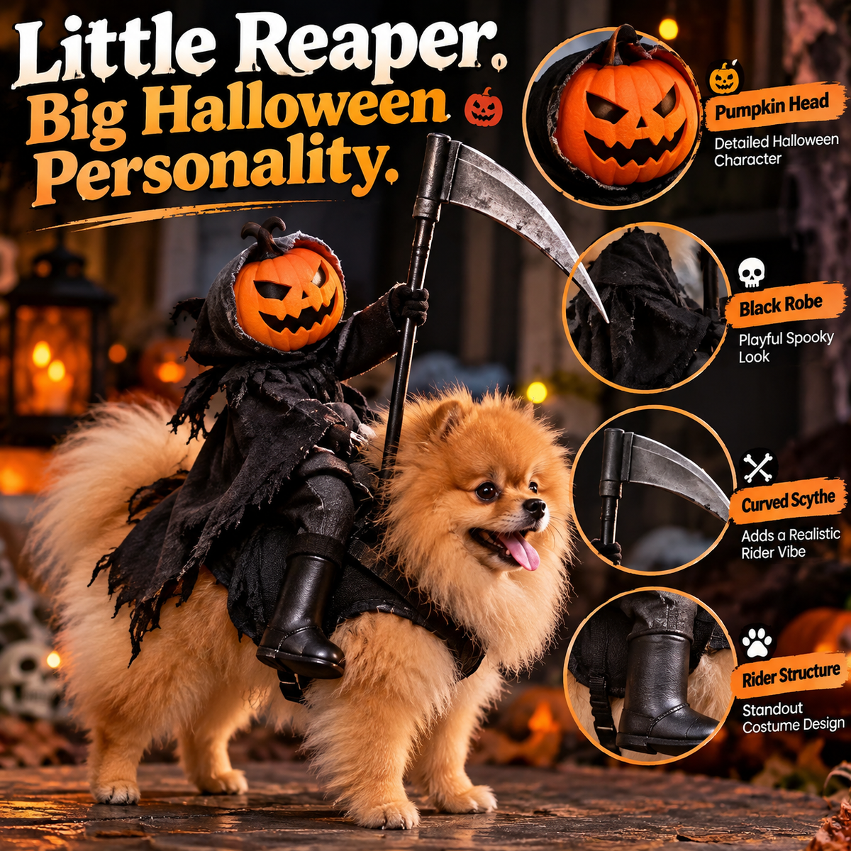 🎃 Funny Pumpkin Reaper Halloween Dog Costume