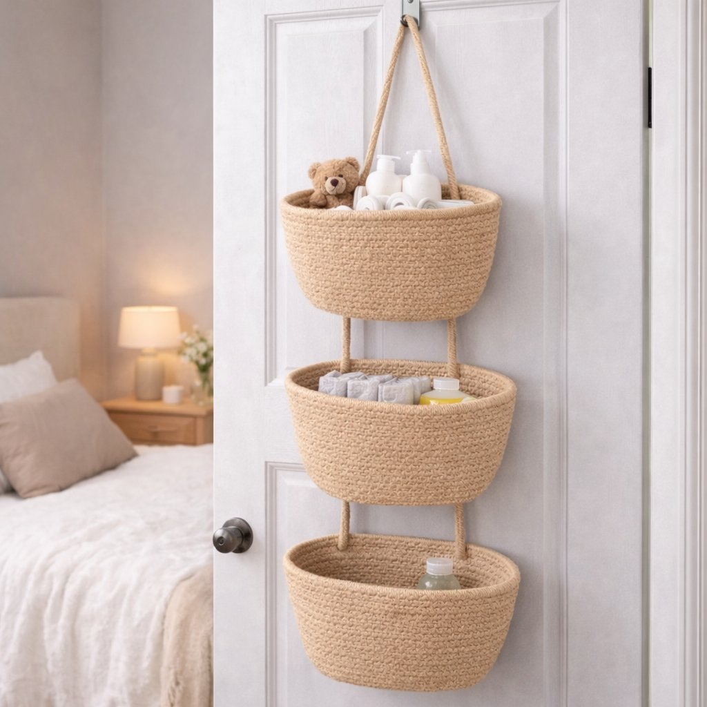 🧺Panier à 3 niveaux en coton tressé à suspendre sur une porte, organisateur de rangement mural en jute🔥