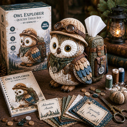🦉 Kit de couture DIY Boîte à mouchoirs matelassée Hibou Sage
