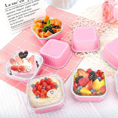 Lot de 30 mini moules à gâteau en aluminium rose avec couvercles – Coupelles à dessert jetables de 142 g