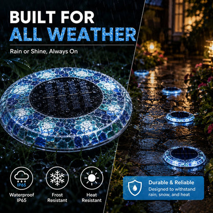 Lampes solaires LED en forme de disque en mosaïque pour allée extérieure
