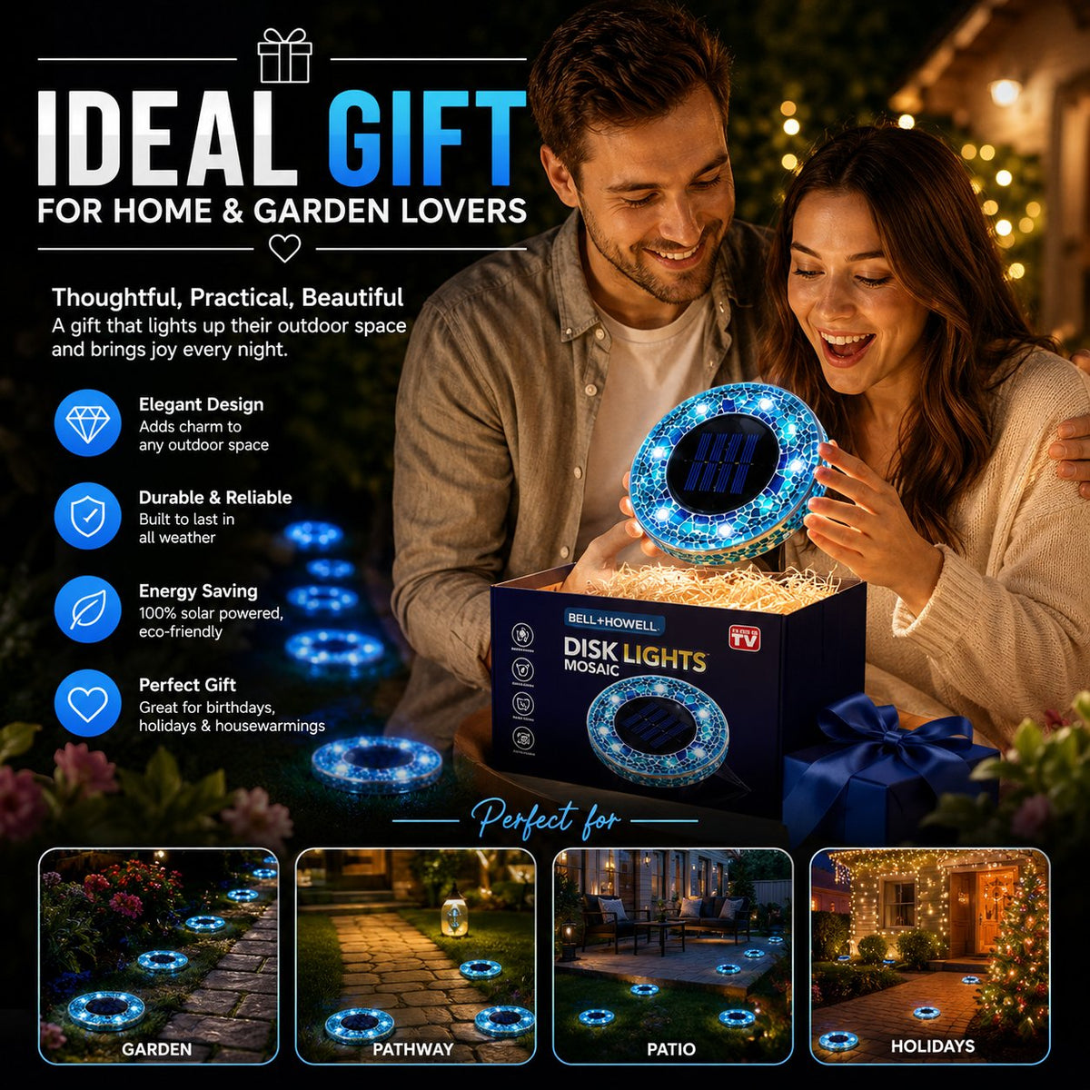 Lampes solaires LED en forme de disque en mosaïque pour allée extérieure