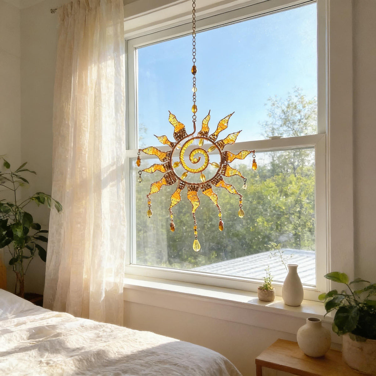 Attrape-soleil en cristal spirale solaire – Attrape-lumière bohème fait main