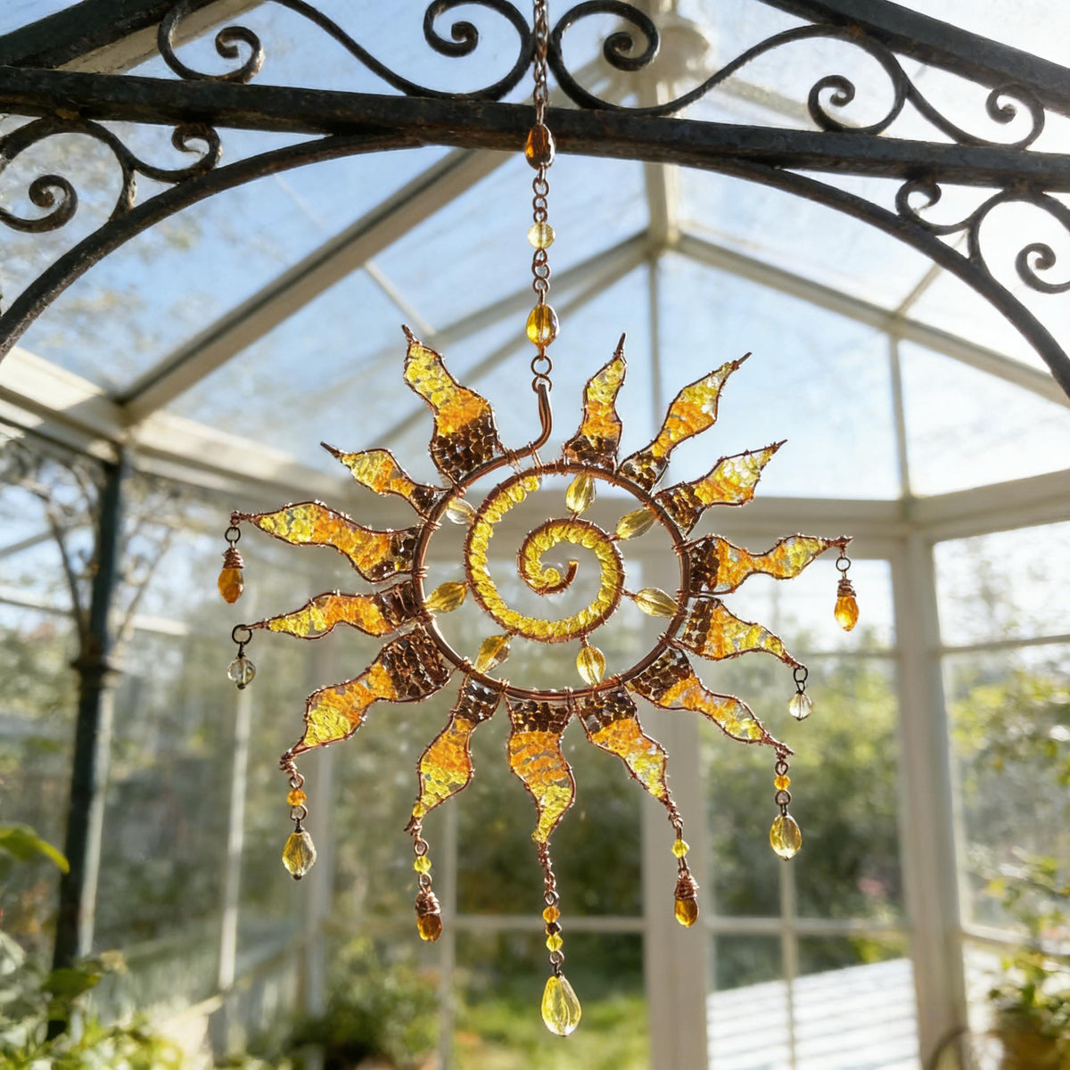 Attrape-soleil en cristal spirale solaire – Attrape-lumière bohème fait main