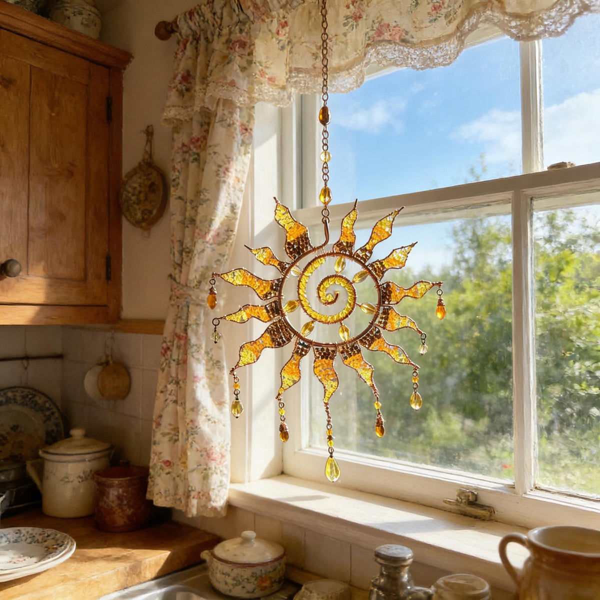 Attrape-soleil en cristal spirale solaire – Attrape-lumière bohème fait main