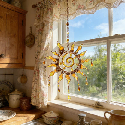 Sun Spiral Crystal Suncatcher – Handcrafted Bohemian Light Catcher