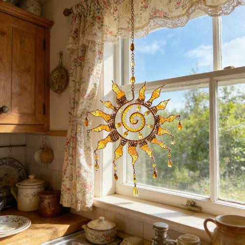 Attrape-soleil en cristal spirale solaire – Attrape-lumière bohème fait main