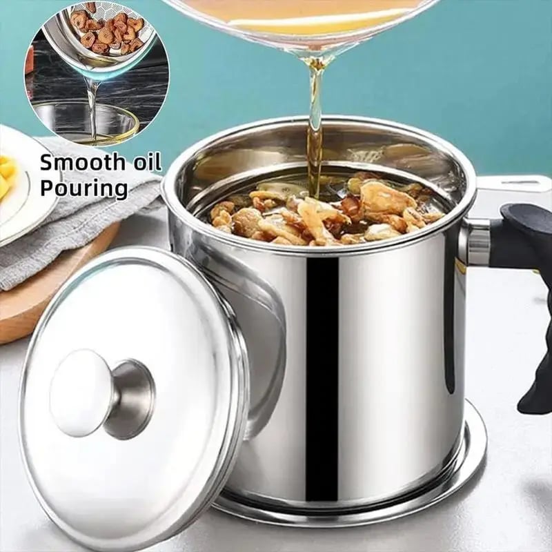 🔥 Meilleure vente !  1 distributeur d’huile de cuisine moderne avec plateau et couvercle, pot à huile en acier inoxydable avec filtre, récipient pour graisse de bacon, flacon pour huile de cuisson, ustensile de cuisine, accessoire de cuisine