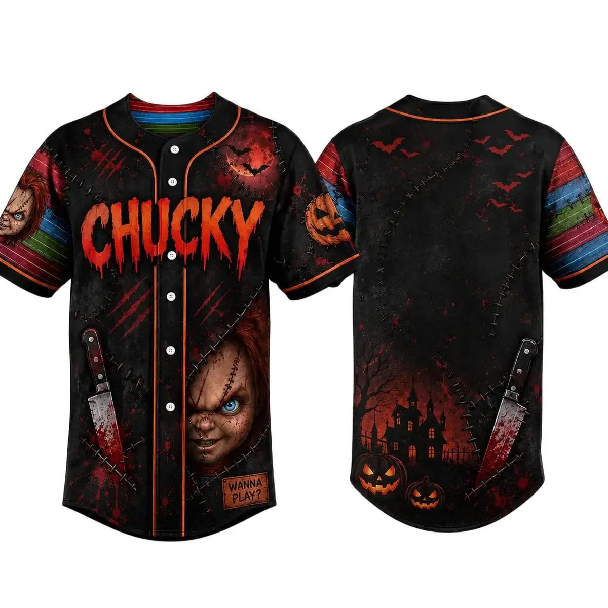 Maillot de baseball horreur slasher, T-shirt avec des personnages de films d’horreur classiques, Uniforme d’Halloween pour une équipe effrayante, Déguisements pour soirée d’Halloween, Cadeaux d’Halloween