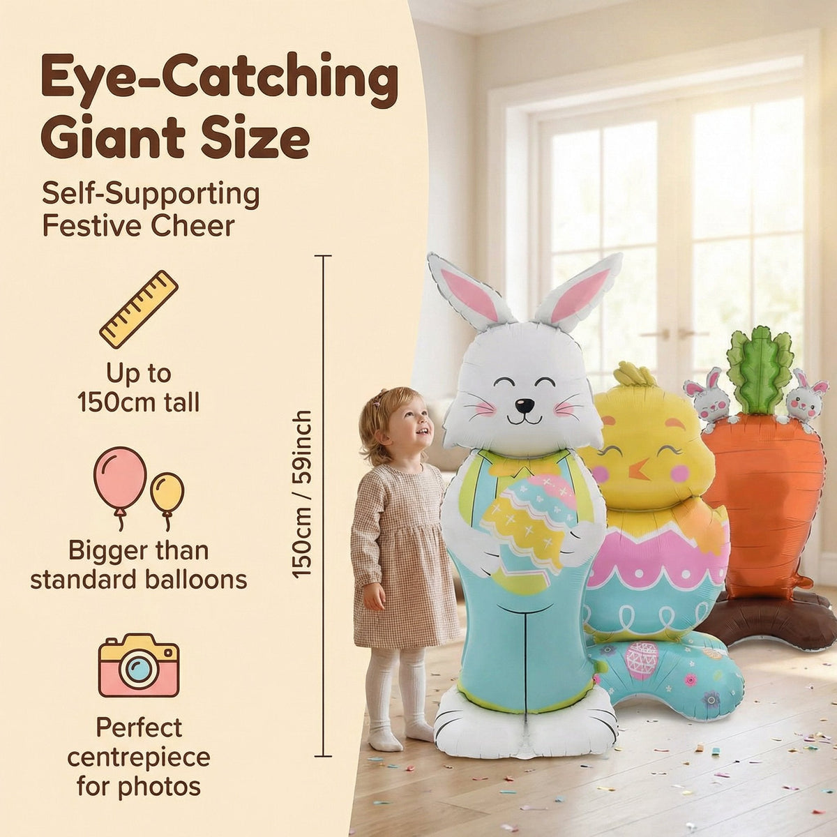 🎁Easter Early Bird Sale🐰Giant 3D Standing Bunny Balloon Self-Supporting Festive Cheer